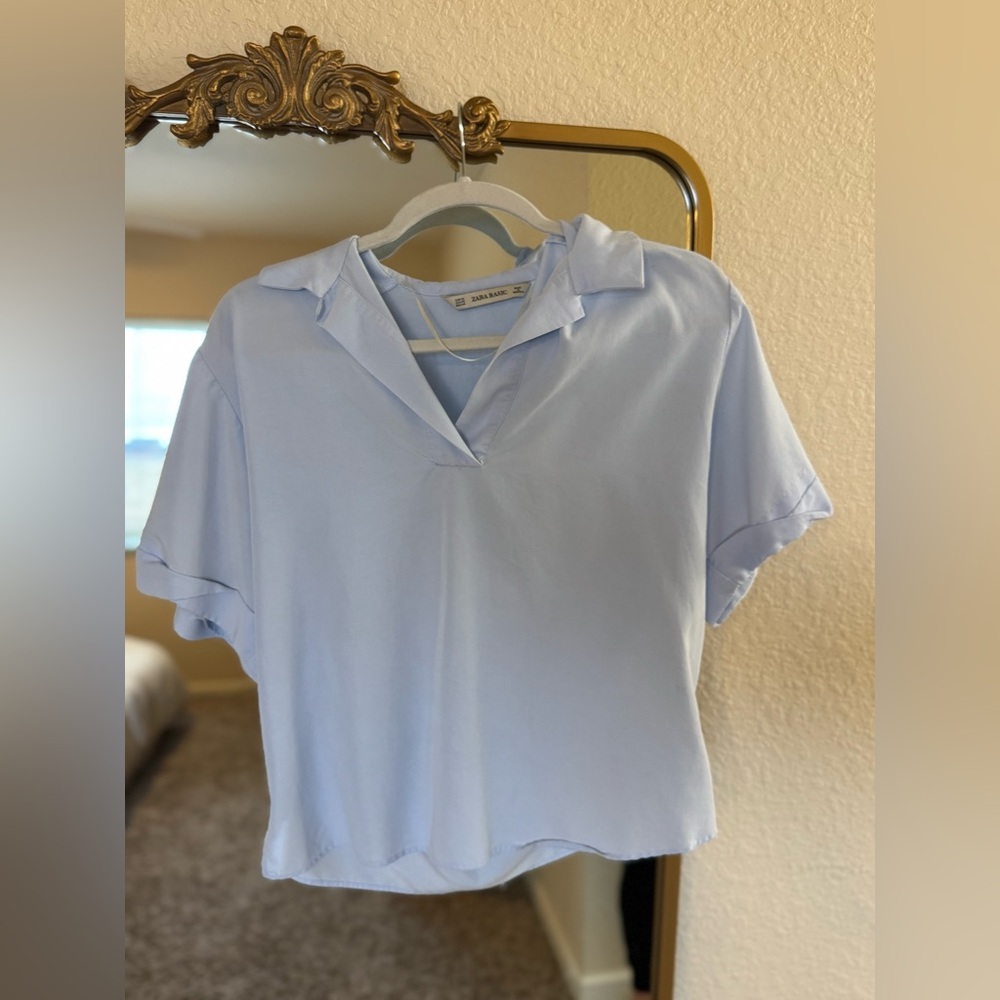 Zara Sky Blue Short Sleeve Top